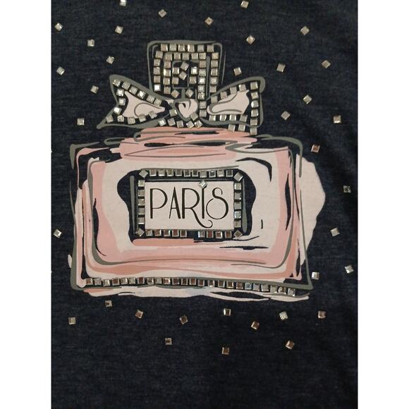 Retrology Glam T-SHIRT Curvy Plus Sz 1X  Navy Blue PARIS Perfume Graphic BLING - Picture 2 of 14